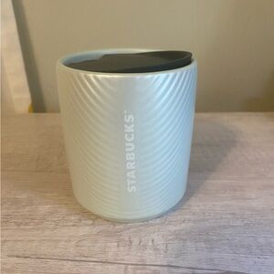 Starbucks Sea Green Ribbed Ceramic Mug with Lid